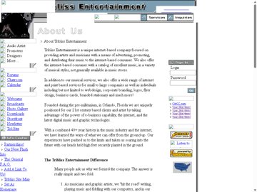 Screenshot of Tribliss Entertainment in 2001